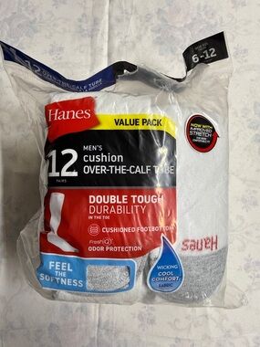 Hanes Men's White & Gray Cushion Over-The-Calf Tube Socks - 11 PACK